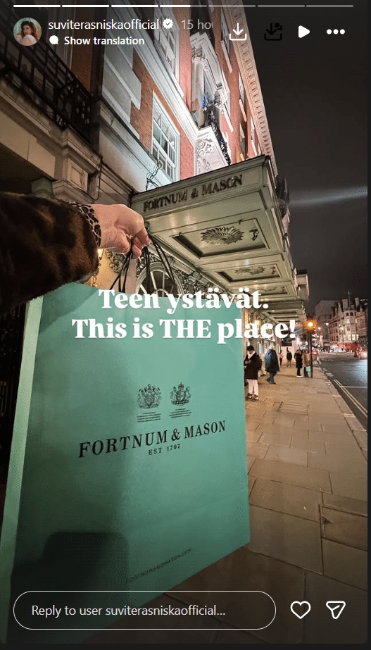 Suvi Teräsniska instagram-tarinoita