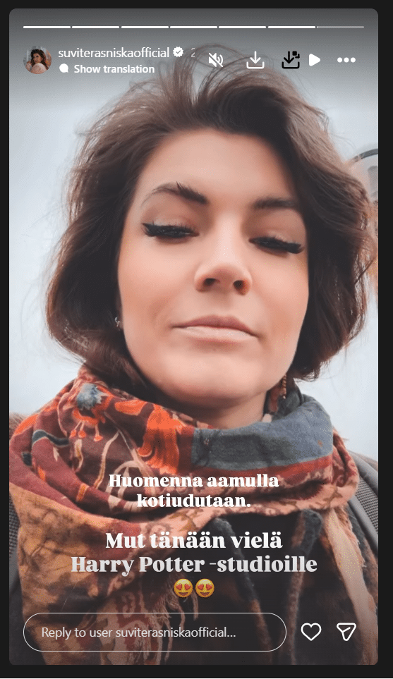 Suvi Teräsniska Instagram-tarinoita