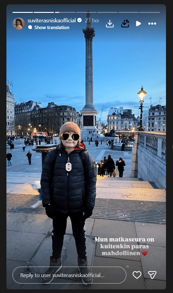 Suvi Teräsniska instagram-tarinoita