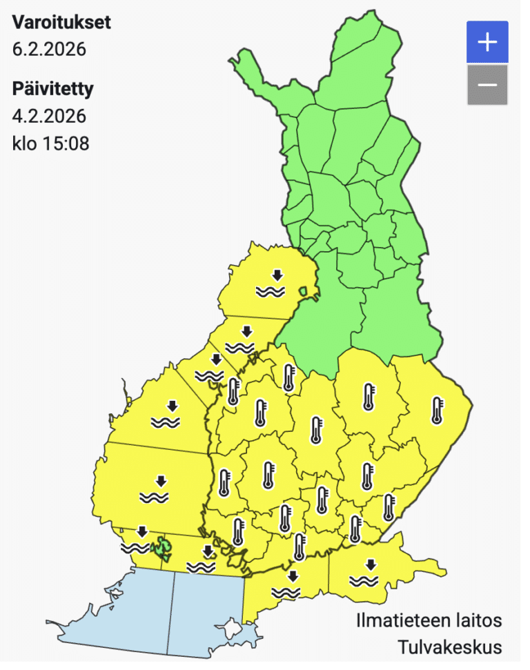 jopa –30 astetta mahdollinen etelässä