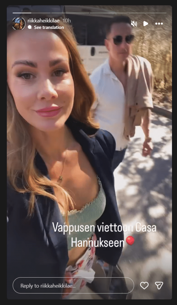 Riikka lähdössä viettämään vappua Petri kanssa.