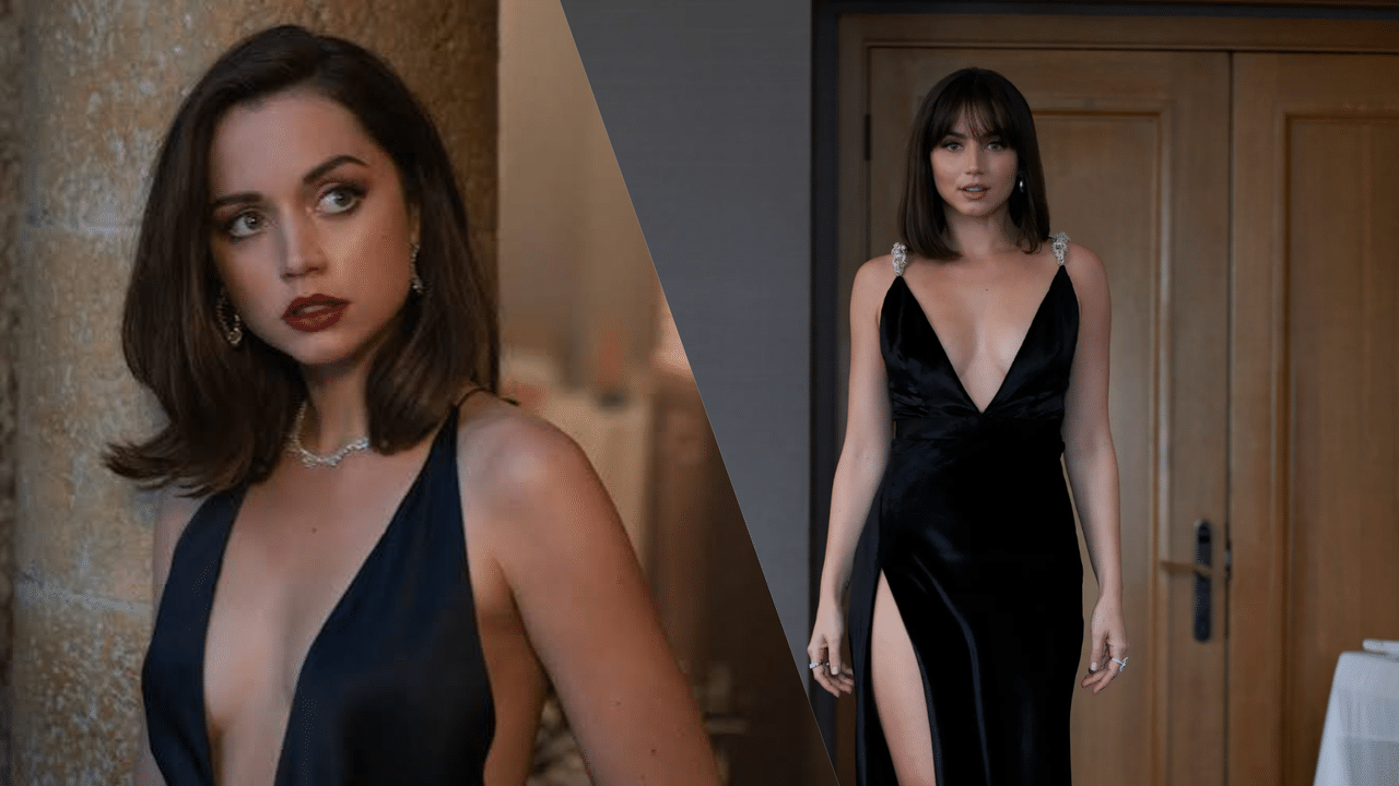 Ana de Armasin musta mekko elokuvassa No Time to Die